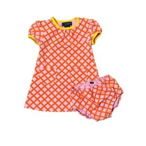 Tooby Doo 18-24 Months Girls Dress Bloomers Set Orange Pink Geometric Shapes